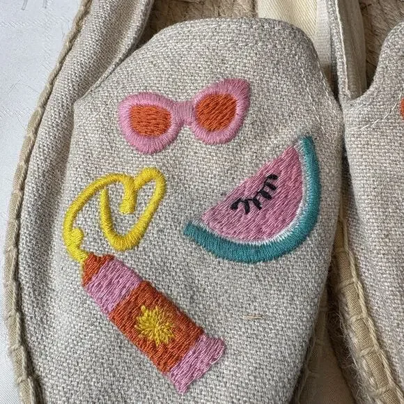 Soludos Women's Beige Embroidered Canvas La Plage Beachy Espadrille Shoes Size 7 - Picture 4 of 9